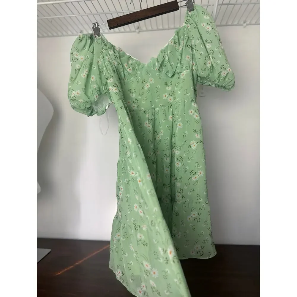 Princess Polly Emery Puff Sleeve Mini Dress Light Green - 10 - Picture 3 of 10